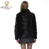 Hela Full Pelt Kanin Fur Coat Stand Collar Jacka Real Winter Women Fashion Waistcoat Natural 211122