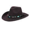 Otoño Invierno Jazz Fedora Sunhat Hombres Mujeres Sombreros de fieltro Cinturón Band Western Cowboy Hat Black Trilby Bowler Hat para Unisex Gorra