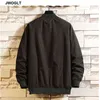 Automne Hommes Zipper Bomber Veste Mâle Casual Streetwear Col Montant Noir Armée Vert Pilote Manteau Hommes Vêtements 4XL 5XL 211217