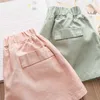 2 3 4 5 6 7 8 9 10 12 Years Children Cotton Pocket Solid Color Cotton Summer Loose Wide leg Shorts For Kids Baby Girls 210701
