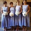 Лавандовые кружева высокие низкие подружки невесты платья без рукавов без рукавов без рукавов без рукавов