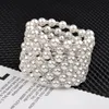 Lien, Chaîne Large Déclaration Perlé BraceletsBangles Pour Femmes Strass Perle Réglable Bracelet Manchette De Mariage Bijoux