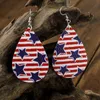 2021 Wholesale Cross-border Leather Print Earrings American Flag Five-pointed Star Earrings Dangle Earrings Q0709