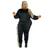 Plus Size Wall Roupas XL-5XL 2 Piece Set Mulheres Tassel Sweatsuits Stretch Solid Jogger Outfit Tracksuit Atacado Drop 211106