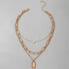 Creative Punk в форме сердца в форме любовного замка ожерелье кулон женские металлические золотые серебряные цвета многослойные ожерелья цепи ключицы