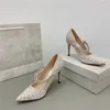 Tacchi firmati Scarpe eleganti da donna Luxurys Diamanti col tacco alto Perle Stiletto a punta Piatto 1cm 8cm 10cm Scarpe da damigella d'onore da sposa