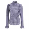 Fall Trend Plaid Vintage Elegance Plus Size Button Shirts Lange Mouw Ruffles Retro Blouse Blusa Tops voor Dames 3XL XL 210527