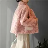 冬の女性ホーンバックルラムの毛皮のコート女性の韓国のオールインワンロッカーベルベットジャケット210607