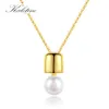 KALETINE Fashion Pearl Geometric 925 Sterling Silver Pendants Necklaces For Women Gold Color Link Chain Necklace Jewelry Gift Q0531