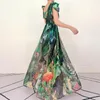 Casual Dresses Plus Size Floor-Length Dress Boho Beach Summer Women'S Flower Green Plant Print Party Holiday Chiffon Sling