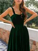 Sexy A-Line Prom Dresses Velvet Spaghetti Strap Sleeveless Ankle Length Pleats Formal Cocktail Party Dress Custom Made