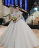 One pcs Luxurious Beadings Appliques Ball Gown Wedding Dresses 2022 Sexy Sheer Long Sleeves Beads Ruched Long Train Bridal Gowns