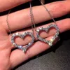 Chains Delicate Hollow Heart Pendant Necklace Shiny Round Zircon Bridal Marriage Jewelry Versatile Statement Necklaces For Women