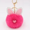 Keychains Pink Ear Fur Ball Keychain Pu Leather Metal Golden Bag Accessories Gift for Girls Miri22