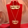 Örhängen halsband Dubai Gold Color Letter Pringces smyckesuppsättningar för kvinnor afrikanska bröllop hängande smycken set engagemang gåvor