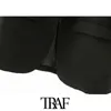 TRAF Kadınlar Moda Ofis Giymek Temel Siyah Blazer Coat Vintage Pileli Kollu Cepler Kadın Giyim Şık 211006 Tops
