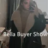 Bella Autumn Winter Temperament Turn Down Collar coats Zipper With Belt Women Loose Lamb Hair PU Fur Jacket 211110