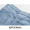 kpytomoa女性シックファッションハイウエストデニムミディスカートヴィンテージジッパーフライポケットフロントベントメスファルダスミュージャー210306