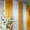 Försäljning 3m hx 3mw vit gardin med guld is silke sequin drape bröllop bakgrund