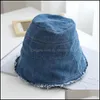 Breda hattar kepsar, halsdukar handskar mode aessoriesjapanese-stil hipster tvättad denim frayed kant fiskare hatt kvinnlig sommar tunn brim