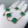 925 Silver Fashion Classic 4 Four Clover Leaf 5 MOS Charm Armband Bangle Chain 18K Gold Agate Shell Mor-of-Pearl för Women343T3384682