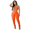 Two Piece Set Pants Outfits Designer Women Clothes Sexy Strapless Crop Top Chest Wrapping Lace Up Hollowed Out Bandage Suit