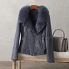 Women's Fur & Faux 2021 Genuine Leather Jacket Woman Short Style Coat With Collar Trim Rex Inner Warm Clothing