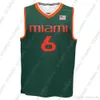 Maglia da basket verde personalizzata Hurricanes NCAA # 6 personalizzata Cuciture personalizzate con qualsiasi numero di nome XS-5XL