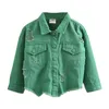 Höst våren mode 2 3 4 6 8 10 12 år Teenage Little Girls Outwear Toppar Green Denim Jacka för barn Baby 210529