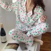 Chique tweedelige pak pyjama sets gedrukt harten schattige losse casual allemaal match zoete homewear katoenen nachtkleding 210525