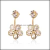 Dangle & Chandelier Earrings Jewelry Five Petals Flower Crystal Korean Women Floral Stud Earring Copper European Circle Gold Dress Ear Drop