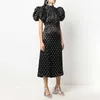 Zomer Elegante All-Match Folds Jurk voor Dames Dot Print Puff Sleeve Design Vestido Feminino Temperament Vrouw 210525