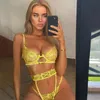 3 PCS 2021 Lace Underwire Sutiã Set Mulheres Embrodiery Lace Lingerie Set Floral Bra + Calcinha Senhoras Amarelo Sexy Underwear Set X0526