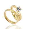 Qianbei 10Sets Cadeau pour hommes Femmes Love Forever Gold Couple Bague d'acier Cubic Zirconia Bijoux Super Saint Valentin