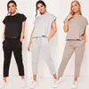 2PCS Women Summer Tracksuits Set Short Sleeves Round Neck Lounge Wear Ladies Solid Tops Suit Pants Plus Size Sports Yoga#293977 210802