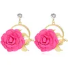 Coréen doux tissu fleurs longues boucles d'oreilles pour femmes Vintage or métal fleur déclaration boucles d'oreilles bijoux