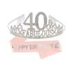 عيد ميلاد Sash Tiara مجموعة الحفلات للبنات الوردية الحزام الذهبي وحدين التاج Crown Fabulous Fabulous Advent Supplies الإمدادات من 1 إلى 18