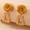 Neue Frauen Lint Gelbe Blume Ohrringe Gold Lange Baumeln Legierung Ohrringe Passende Kleidung Dame Mode Schmuck Geschenk