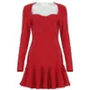 Lato Moda Kobiety Czerwony Seksowny Pełny Rękaw Skinny Potargany Mini Bandaż Dress Celebrity Party 210525