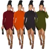Casual Dresses Solid Color Half High Collar Cross Split Slim Mini Dress 2021 Women's Street Party Fashion Nightwear
