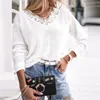 Design Jesień Elegancki Koronka V-Neck Patchwork Lady Dzianiny Swetry Zima Ciepła Casual Długi Rękaw Pullover Tops Moda Solidna kobieta