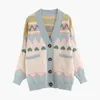 H.SA Women Sweater Cardigan Gebreide Lange Cardigan V-hals Retro Vintage Geomertric Oversized Cardigans Button Up Casaco Feminino 210716