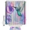 Dusch gardiner badrum gardin kolibri blomma akvarell heminredning dörrmatta uppsättning