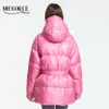 Miegofce Vinter Kvinnors Jacka Högkvalitativa Ljusfärger Isolerad Puffy Coat Collar Hooded Parka Loose Cut med Belt 211013