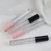 Bottiglie di stoccaggio Barattoli Stampa il tuo logo 10/50 pezzi 4,5 ml Contenitori lucidalabbra trasparenti/smerigliati con coperchio rosa/nero Tubo cosmetico vuoto