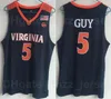 NCAA College Virginia Cavaliers 5 Kyle Guy Jersey University Koszykówka 12 DEANDRE Hunter Granatowy Blue Biały Zespół Kolor Oddychająca Czysta Bawełna Koszula Dobra Jakość