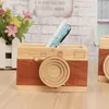 Retro Camera Double-layer Pen Holders Creative Desk Organizer Wooden Pen Pencil Case Holder Stand Learning Stationery Storage 210315