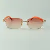 Direktverkauf: mittelgroße Diamant-Sonnenbrille 3524026 mit orangefarbenen Naturholzbügeln, Designerbrille, Größe: 56–18–135 mm