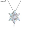 Blaike 925 Sterling Silver Snowflake Wisiorki dla Kobiet Różowy / Niebieski / Biały Ogień Opal Naszyjniki Rainbow Stone Birthstone Choker Prezent 210621