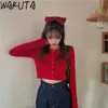 WAKUTA femmes mince tricoté Cardigan coréen o-cou court tricots mode manches Protection solaire haut court Ropa Mujer 6B082 211011